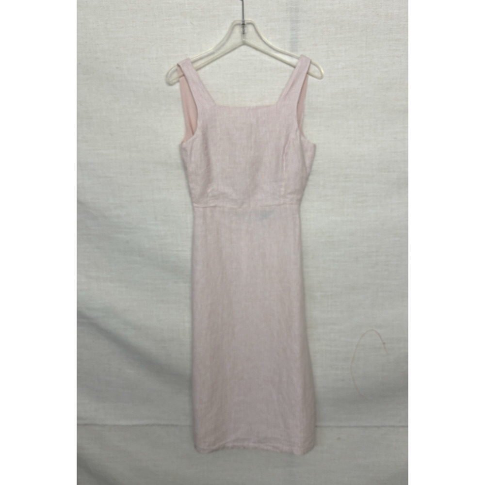 Saks Fifth Avenue Dress XS Linen Midi Dress Sleeveless Pink Striped